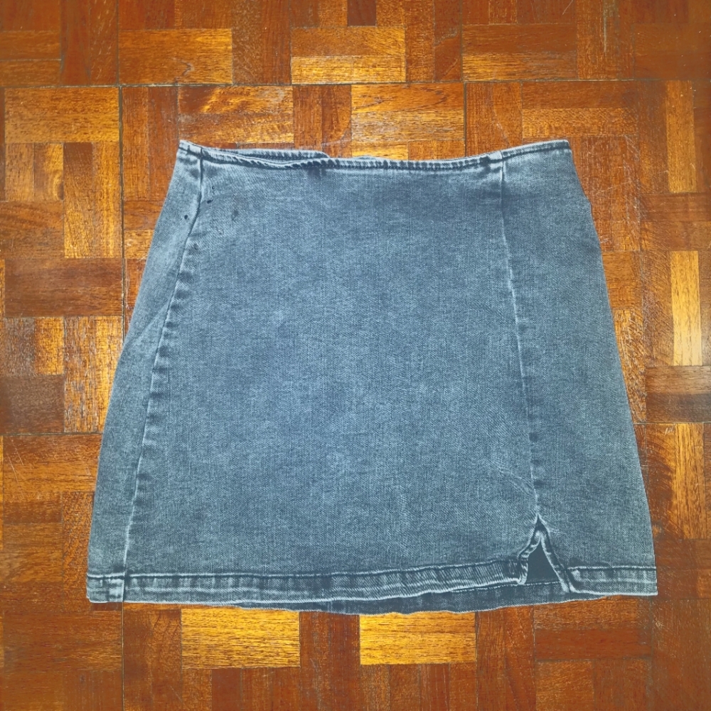 Black denim mini skirt